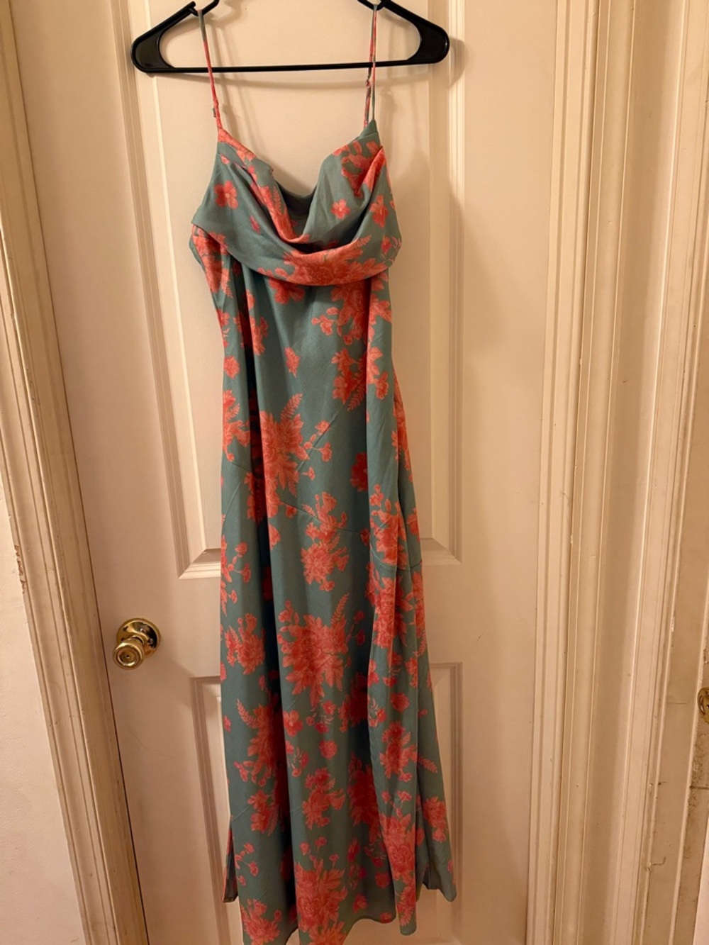 Floral Slip Maxi Dress in Teal and Coral